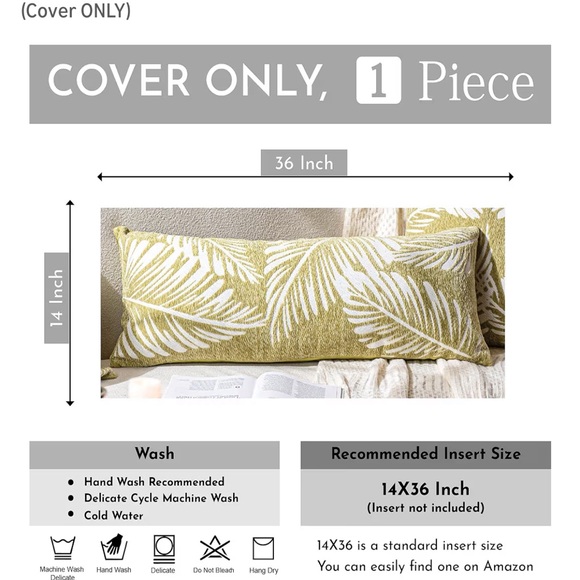 Green Leaf Pattern Lumbar Pillow Covers 2 Piece Set - Picture 2 of 5